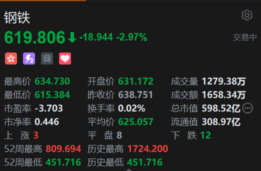 恒生科技指数、国企指数跌(🛀)幅扩大至3%，钢铁股集体下挫